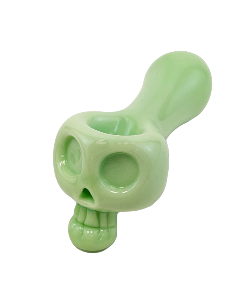 Bone Head Skull Glass Pipe - Green